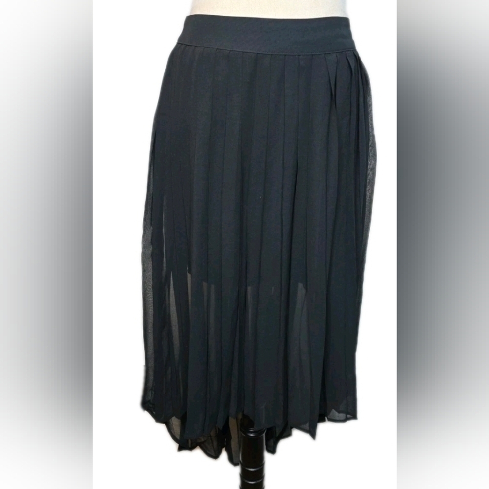 320. Elegant Black Pleated Sheer Skirt Hi Lo